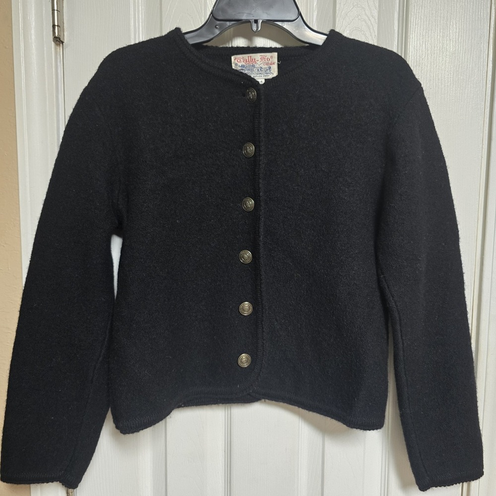 A Tally Ho Collection Pollak Black Wool Cardigan Small Embellished Buttons